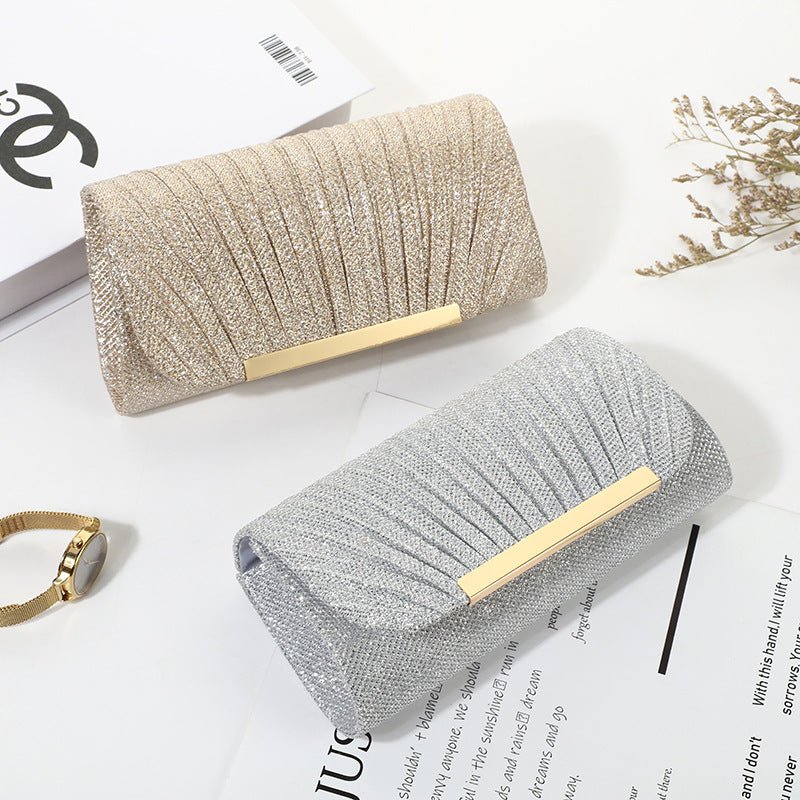 Pleated Shimmer Evening Clutch - Honto Fashion