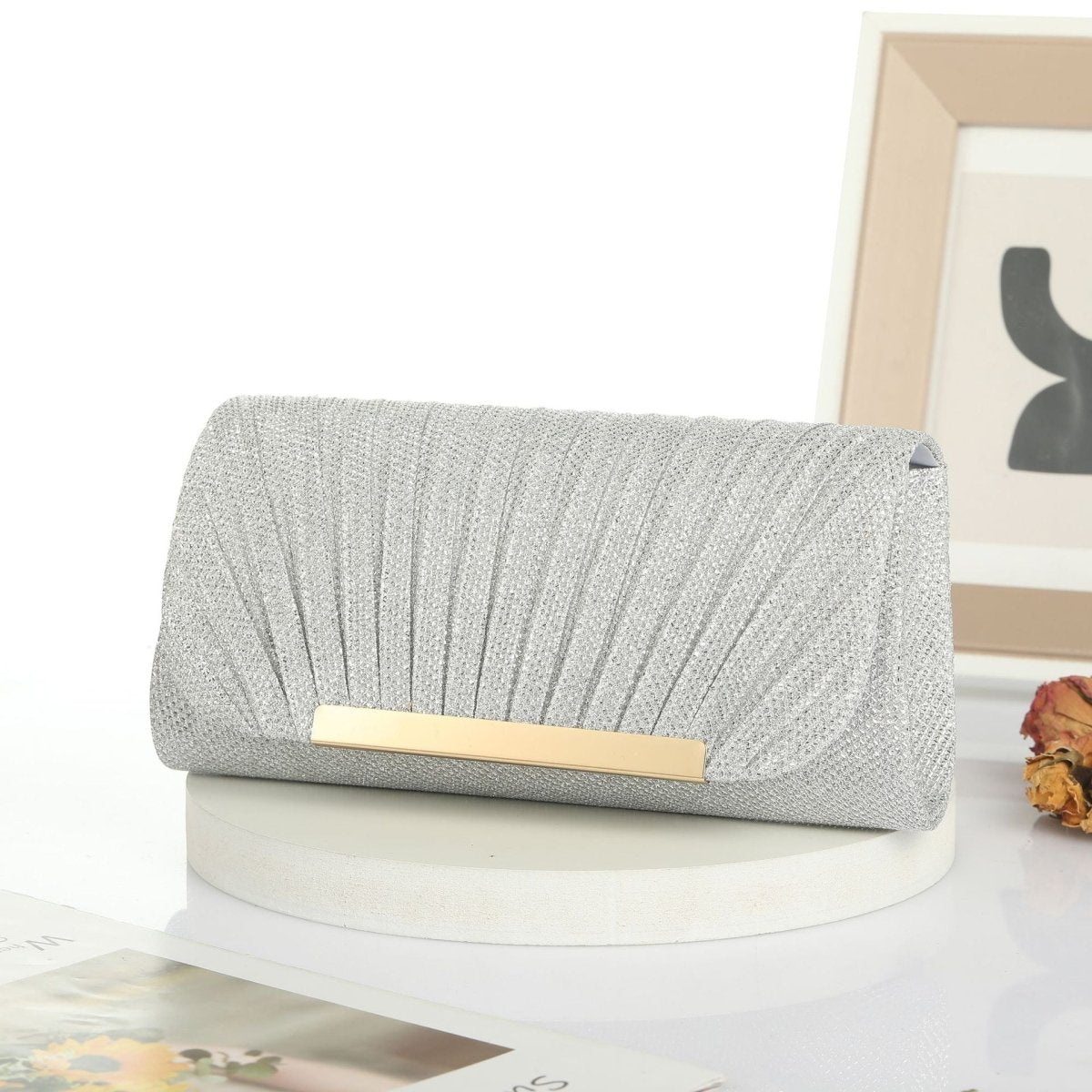Pleated Shimmer Evening Clutch - Honto Fashion