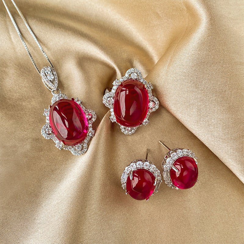 Red Stone Jewelry Set - Honto Fashion