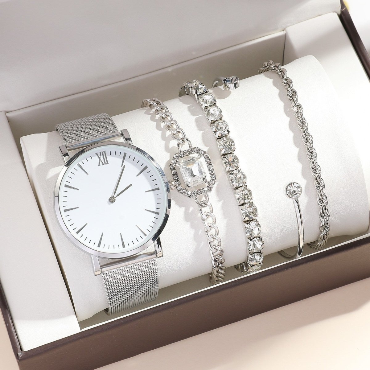 Time Will Tell 5 Piece Watch And Bracelet Set - Honto Fashion