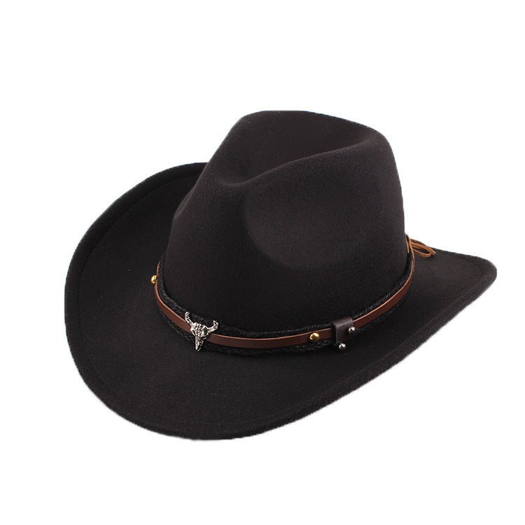 Woolen Cowboy Hat with Bull Head - Honto Fashion