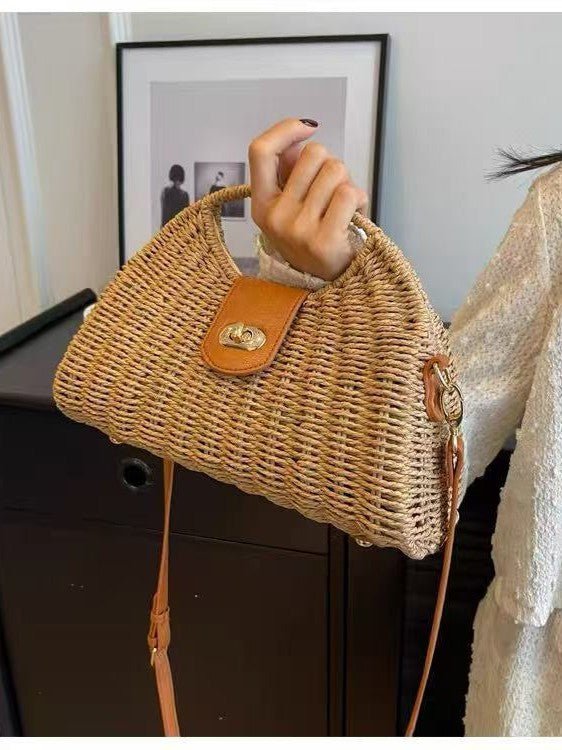 Woven Semicircle Hobo Bag - Honto Fashion