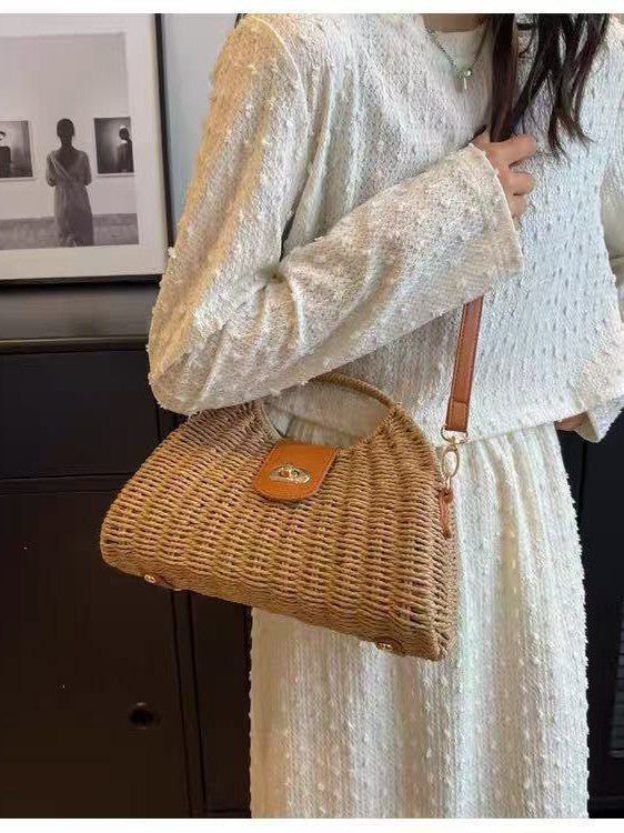 Woven Semicircle Hobo Bag - Honto Fashion