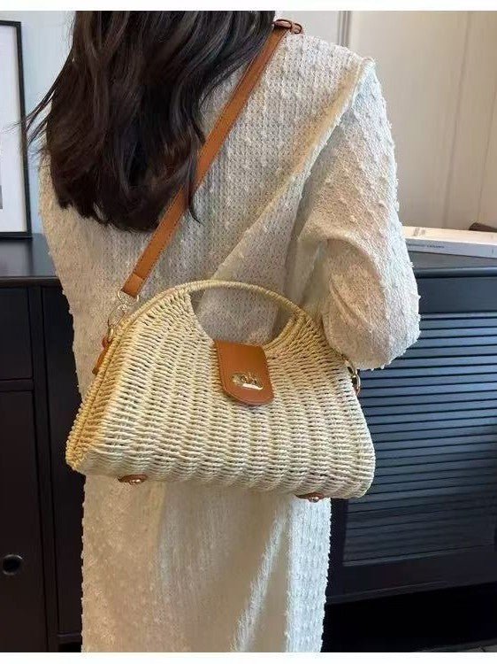 Woven Semicircle Hobo Bag - Honto Fashion